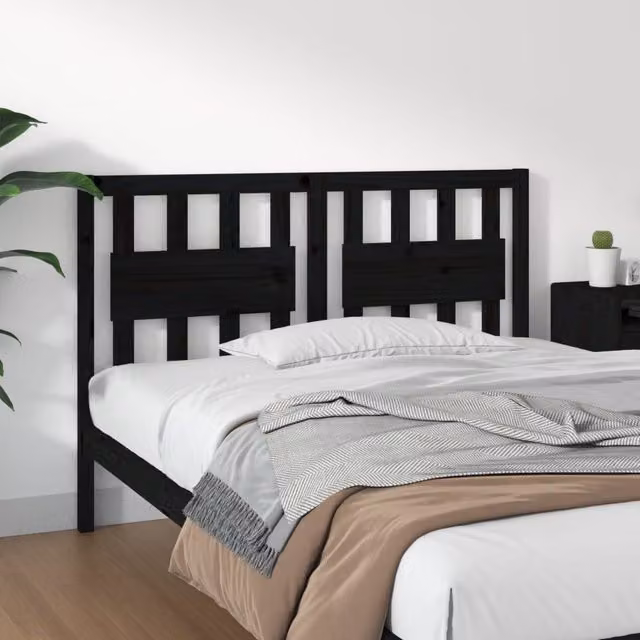 Berkfield Home Rustic Solid Wood Pine Bed Headboard in Black, W: 125.5 cm, D: 4 cm, H: 100 cm – 1
