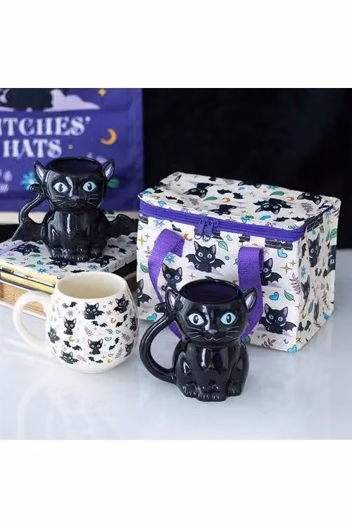 KDMD Cute and Creepy Bat Cat Ceramic Mug, Black, 500 ml – 4