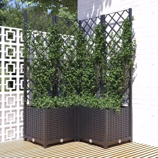 Berkfield Home Garden Planter with Trellis in Black, W/D/H: 80 x 80 x 136 cm – 1