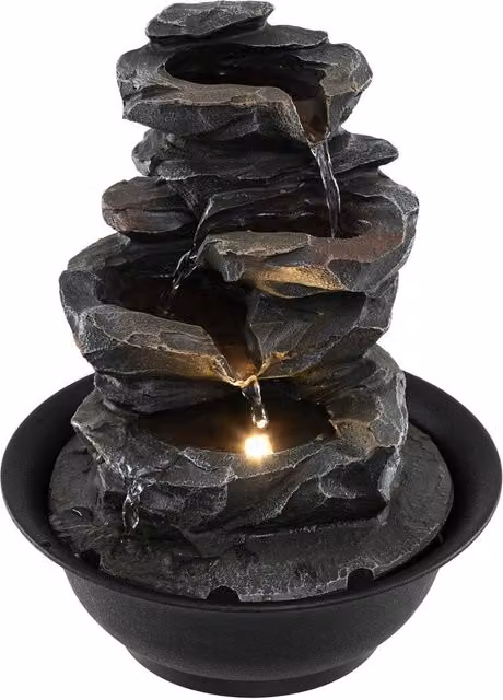 Gymax Desktop Cascading Water Fountain with LED Light in Black