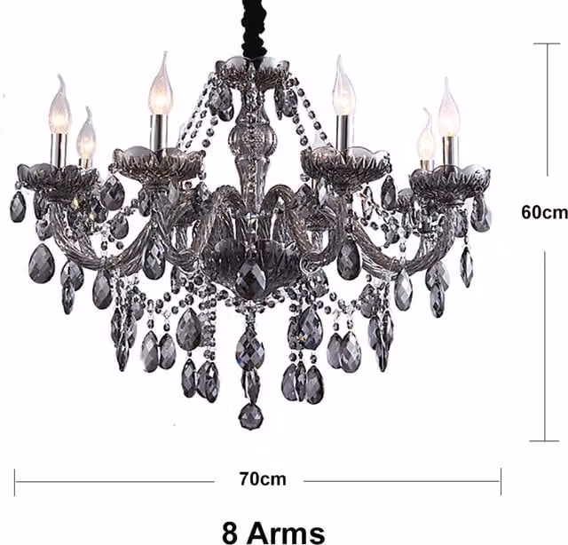 Genuine K9 Smoky Grey Crystal Chandelier in Metal with Adjustable Suspension, Diameter: 70 cm