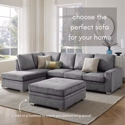 Home Detail Alcott Left-Hand Facing L-Shape Corner Sofa in Grey Cord Fabric – 2