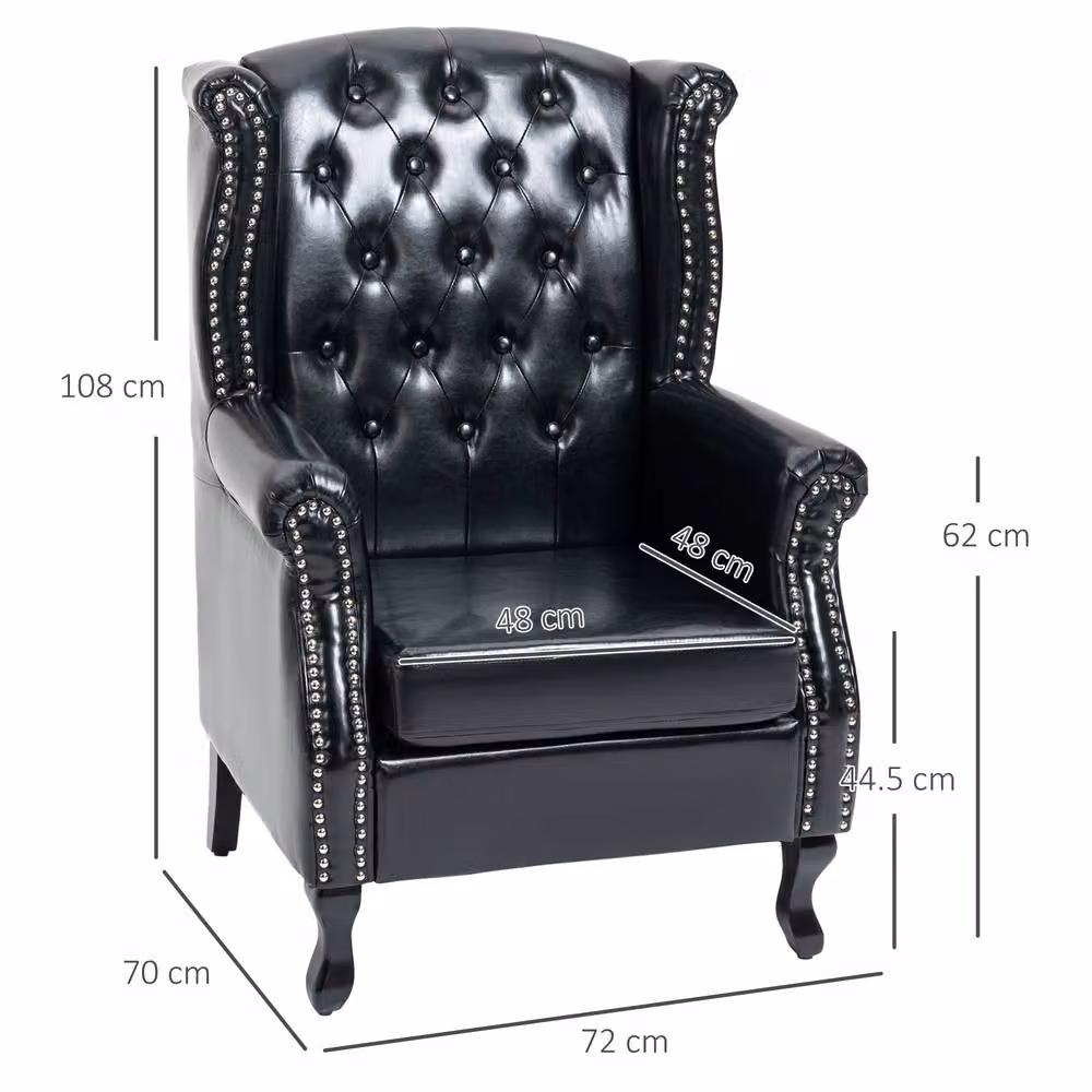 STILVORA Chesterfield Armchair with Black Faux Leather and Solid Wood Frame – 4