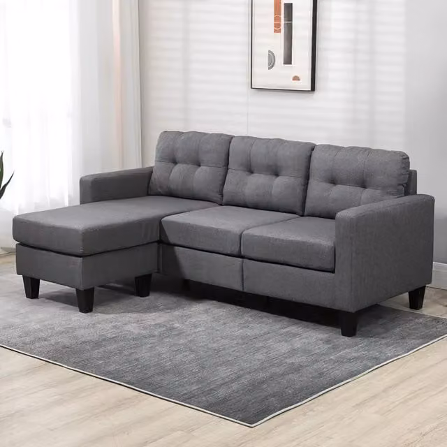 Snugg Furniture Lancer Reversible Fabric 3 Seater L-Shape Sofa with Matching Ottoman in Grey and Beige – 1