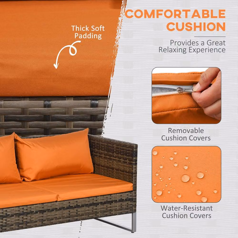 STILVORA 4-Seater Modern Orange Rattan Sofa with Storage – 6