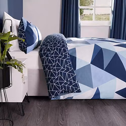OHS Geometric Shapes Duvet Cover and Pillowcase Set in Blue and White, W/D/H: 225 x 220 x 220 cm – 5