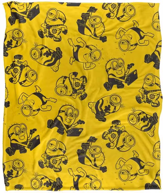 NBCU Minions Yellow Outline Pattern Super Soft Throw Blanket, Multicolour, W: 152 cm, D: 127 cm – 1
