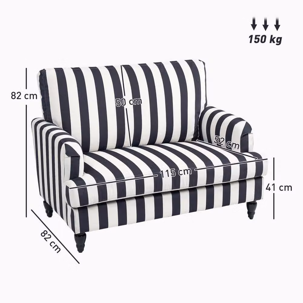 HOMCOM Modern Velvet Cuddle Chair with Striped Pattern in Black and White – 3