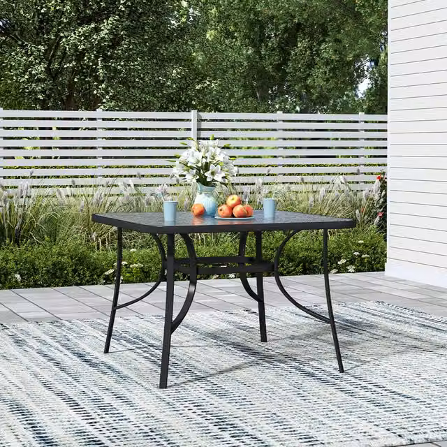Breeins Modern Square Garden Table with Glossy Black Tempered Glass Top