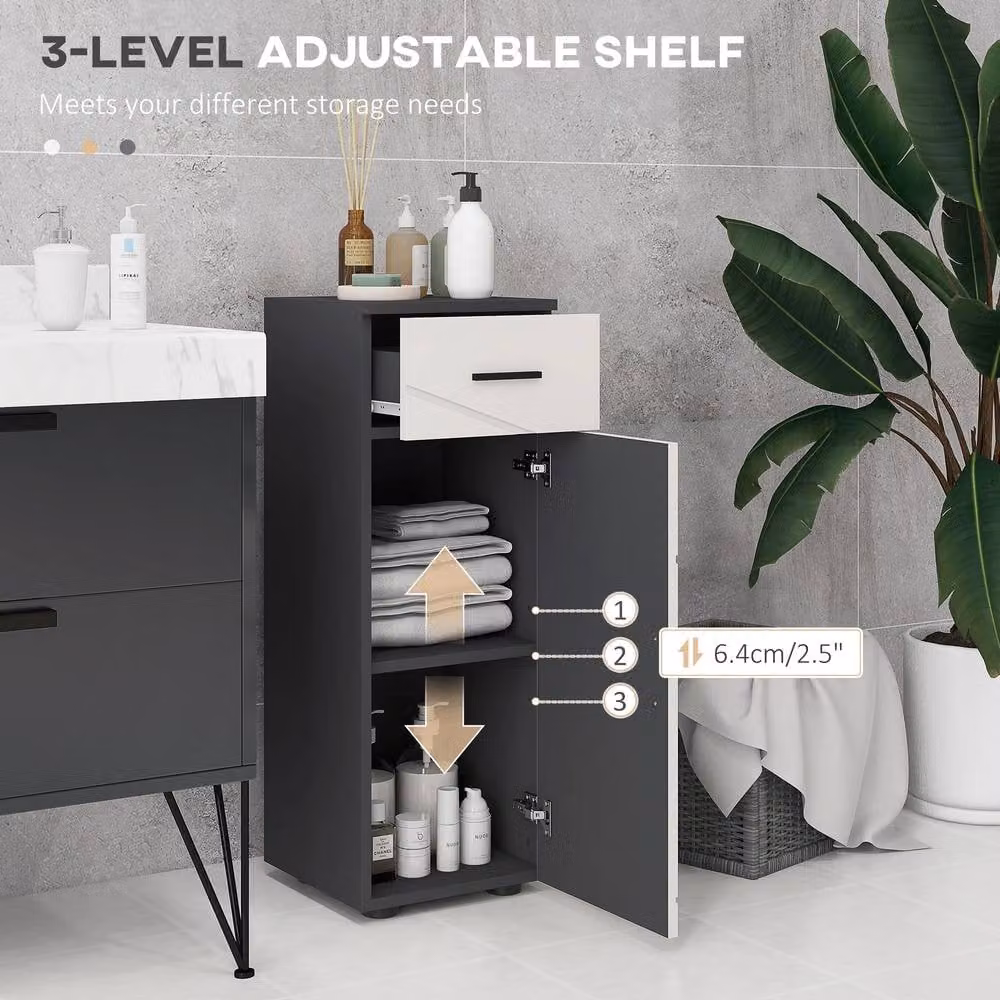 Kleankin Freestanding Grey Bathroom Storage Cabinet with Hinged Doors and Internal Shelves – 5