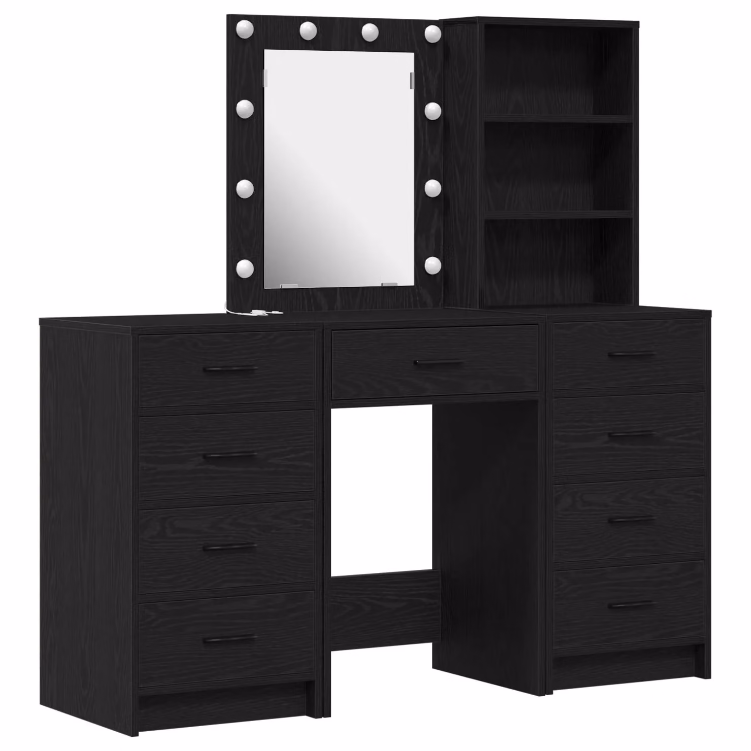 Berkfield Home 3-Piece Hollywood LED Dressing Table Set in Matt Black MDF – 2