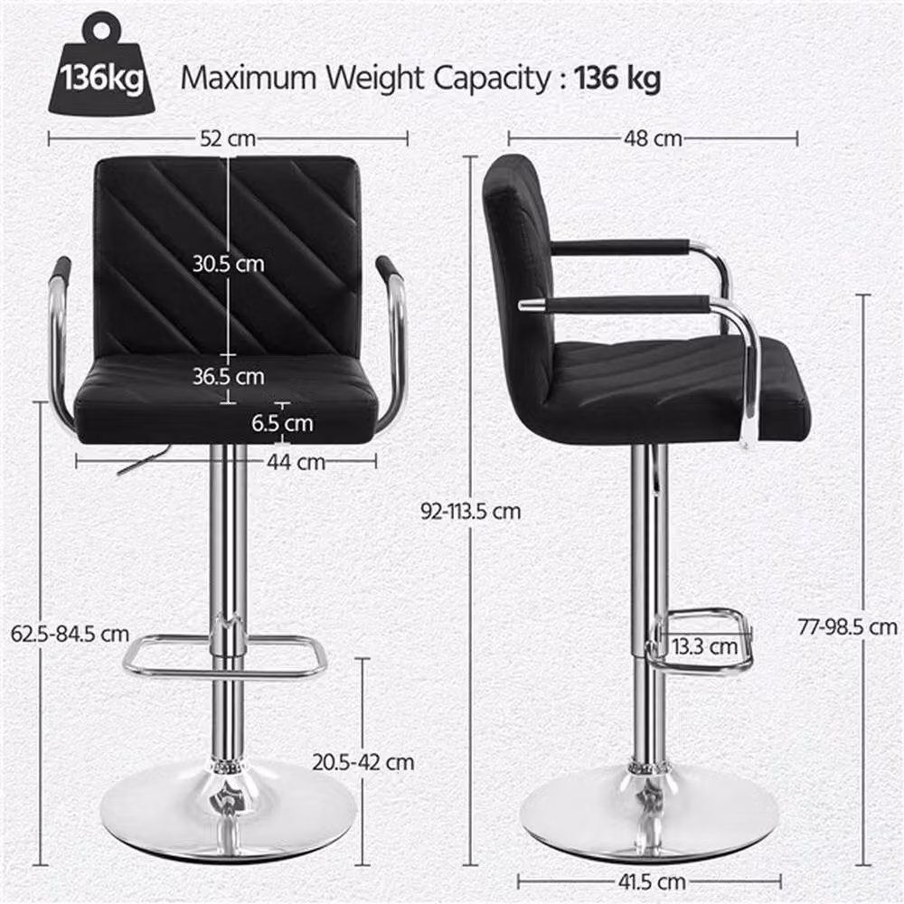 VOGREX Black Modern Adjustable Swivel Bar Stools with Thick Synthetic Leather Cushion – 2