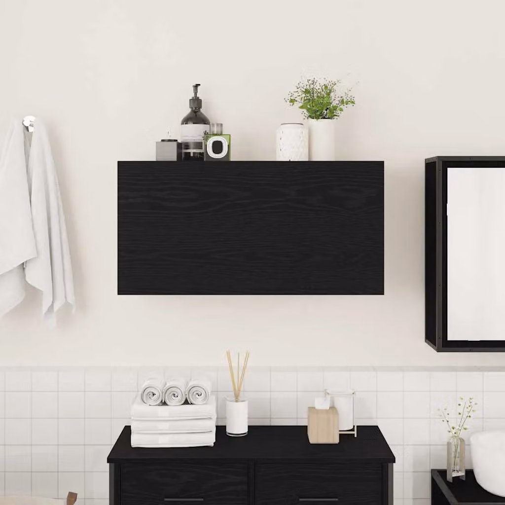 Berkfield Home Black Matt Wall Mounted Bathroom Cabinet with Hinged Doors and Internal Shelves W/D/H: 80 x 25 x 40 cm – 2