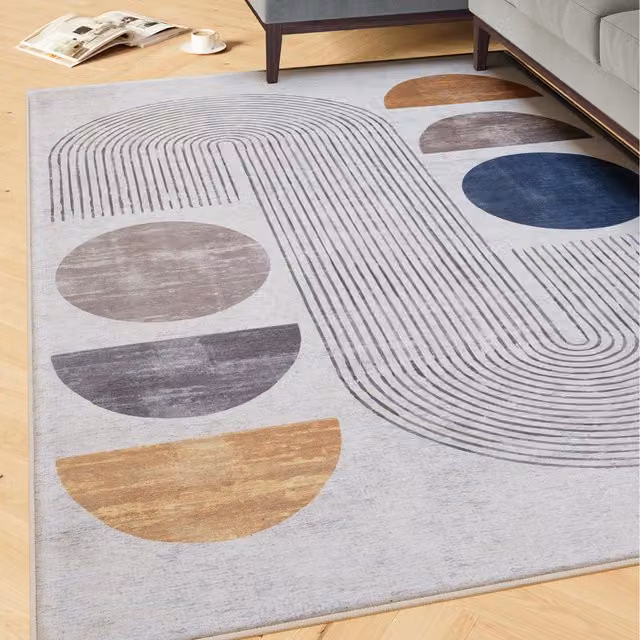 The Rug House Everyday Modern Wabi Sabi Abstract Washable Area Rug, Beige/Multicolour, W: 200 cm, D: 290 cm