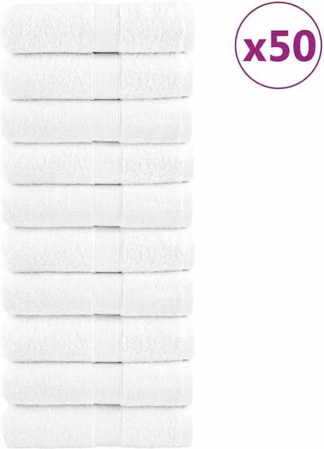 Berkfield Home SOLUND Premium Cotton Terry Guest Towels, White, 50 Pack, W: 30 cm x H: 50 cm, 600gsm