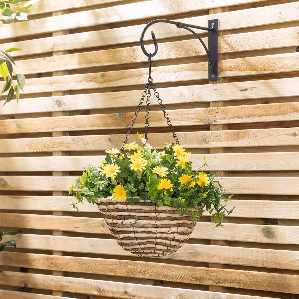 Christow Artificial Daisy Woven Hanging Basket in Yellow and Pink, UV Resistant Floral Foliage, Diameter: 25 cm – 2