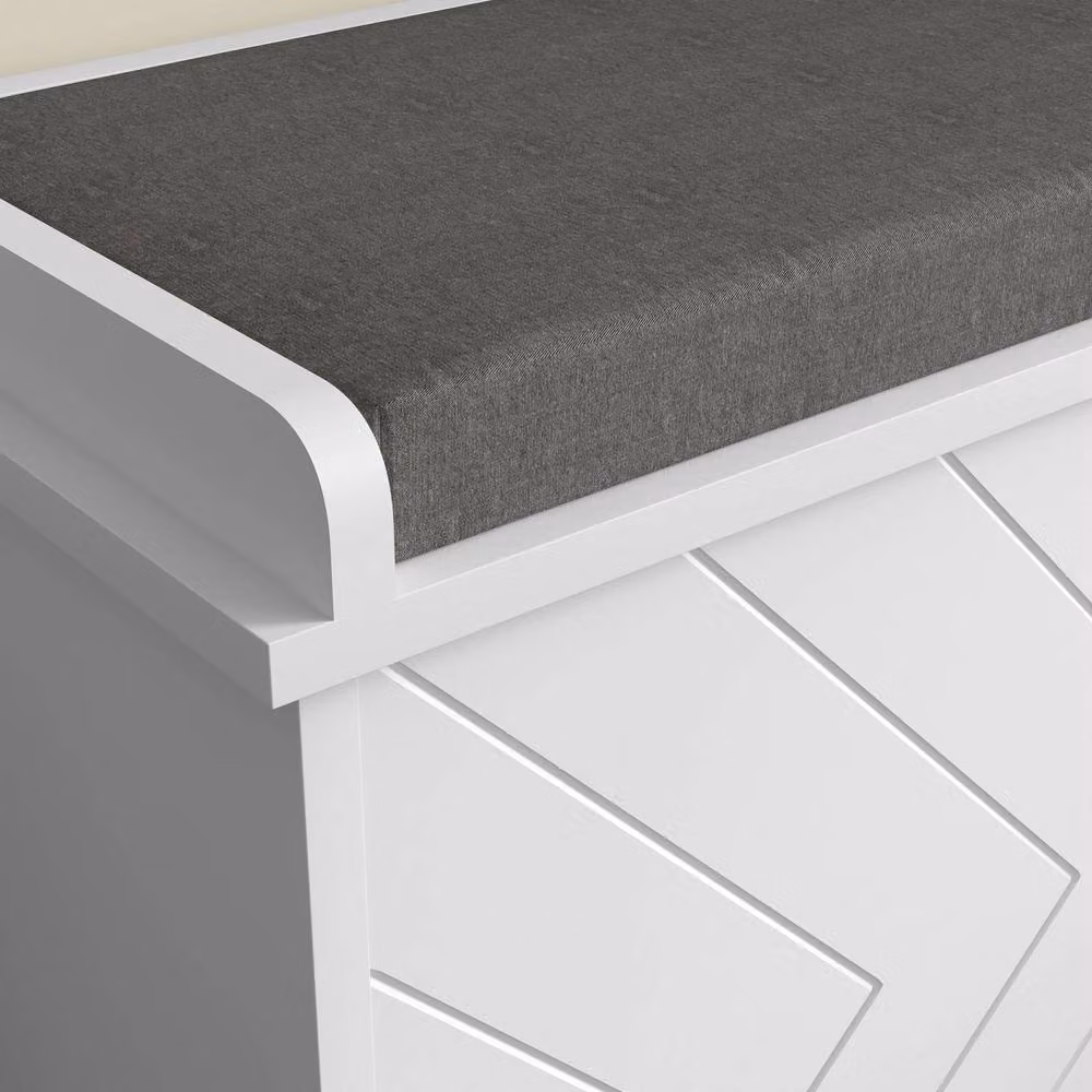 Wyld Haus Rakamo White Shoe Bench with Grey Padded Seat and Adjustable Shelves, W/D/H: 100 x 44.5 x 26 cm – 5