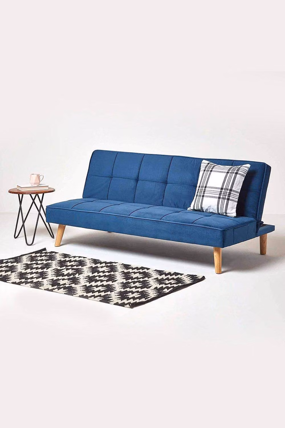 Homescapes Bower Navy Blue Velvet Click-Clack Sofa Bed with Solid Wood Frame – 2