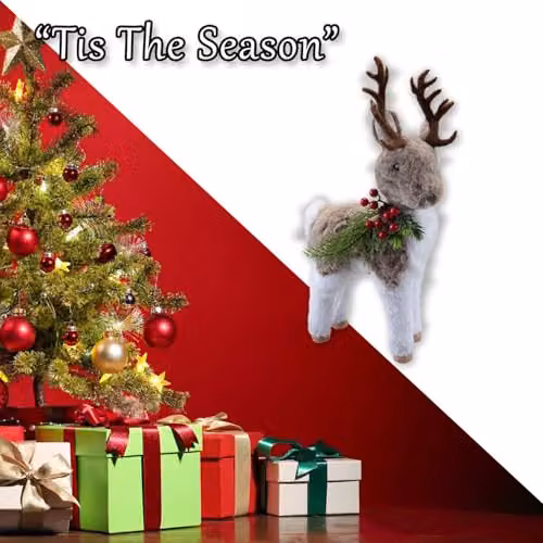 VFM e-Store Christmas Standing Deer Decoration in Grey and White, H 38 cm x W 10 cm x D 10 cm – 6