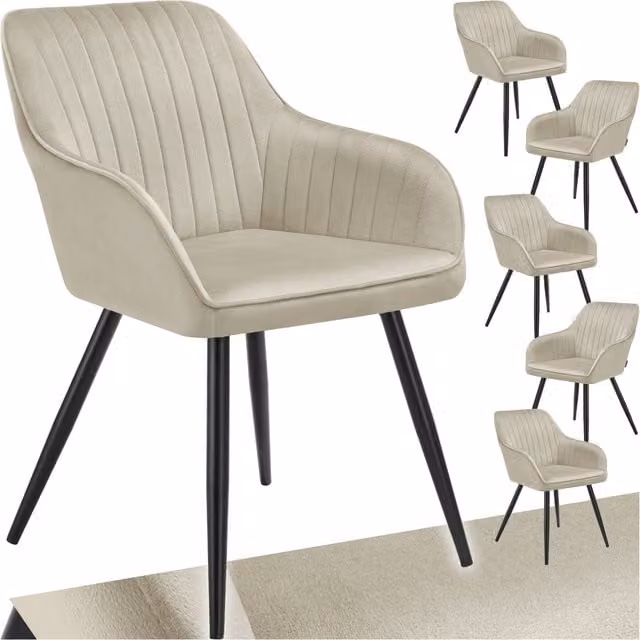 Tectake Marilyn Dining Chair in Beige Velvet with Silver Metal Legs