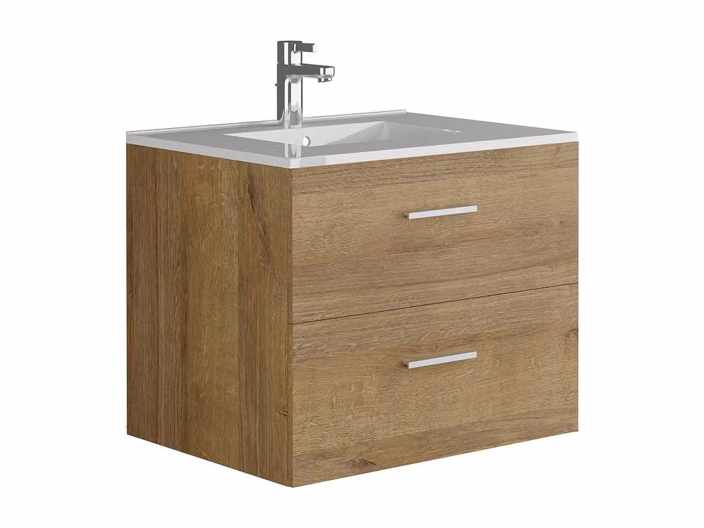 Vente-unique Wall-Mounted Single Basin Bathroom Unit in Light Oak, W: 60 cm, D: 45 cm, H: 47 cm – 2