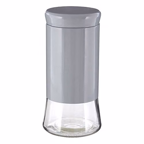 Orsina Glass Storage Jar with Silver Stainless Steel Screw Lid, Grey and Transparent, W: 12 cm, D: 12 cm, H: 24 cm