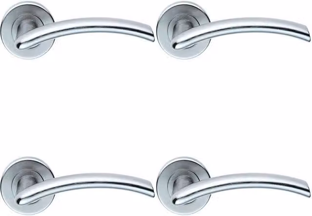 Loops 4 Pair Oval Shaped Arched Bar Handles with Concealed Fix Round Rose in Satin Chrome