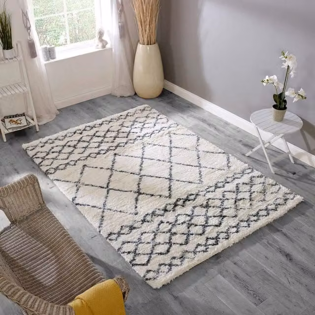 Asiatic Carpets Alto AL02 Moroccan Berber Shaggy Area Rug, Ivory and Grey, W: 230 cm, Pile Height: 50 mm