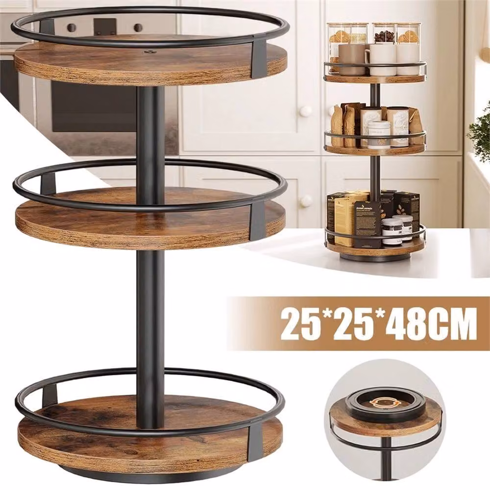 Nordara Rotation Kitchen Spice Rack Organiser in Brown, W: 50 cm, H: 70 cm – 5