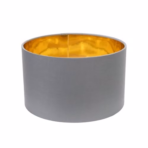 ValueLights Reni Small Cylinder Fabric Ceiling Lamp Shade in Grey with Gold Inner, Width: 25 cm – 1