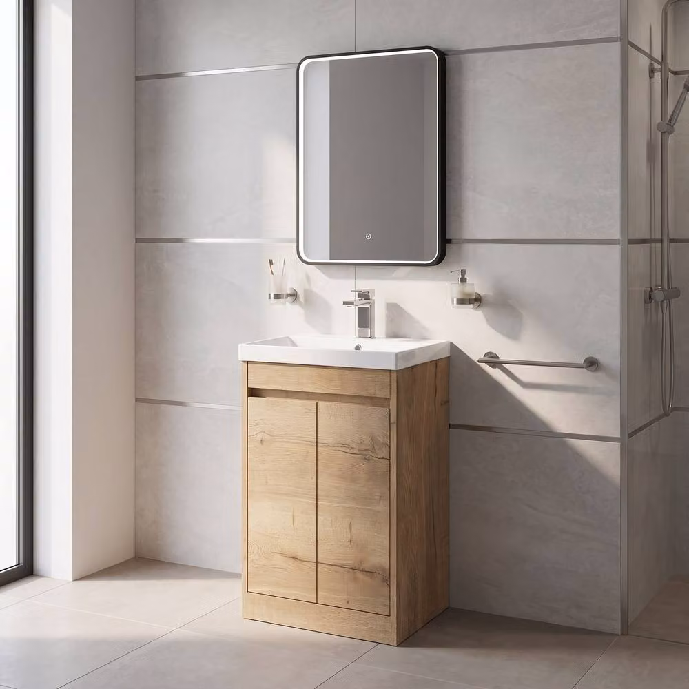 Balterley Chartley 2 Door Vanity Unit with Thin-Edge Basin in Autumn Oak Brown, Width: 50 cm – 2