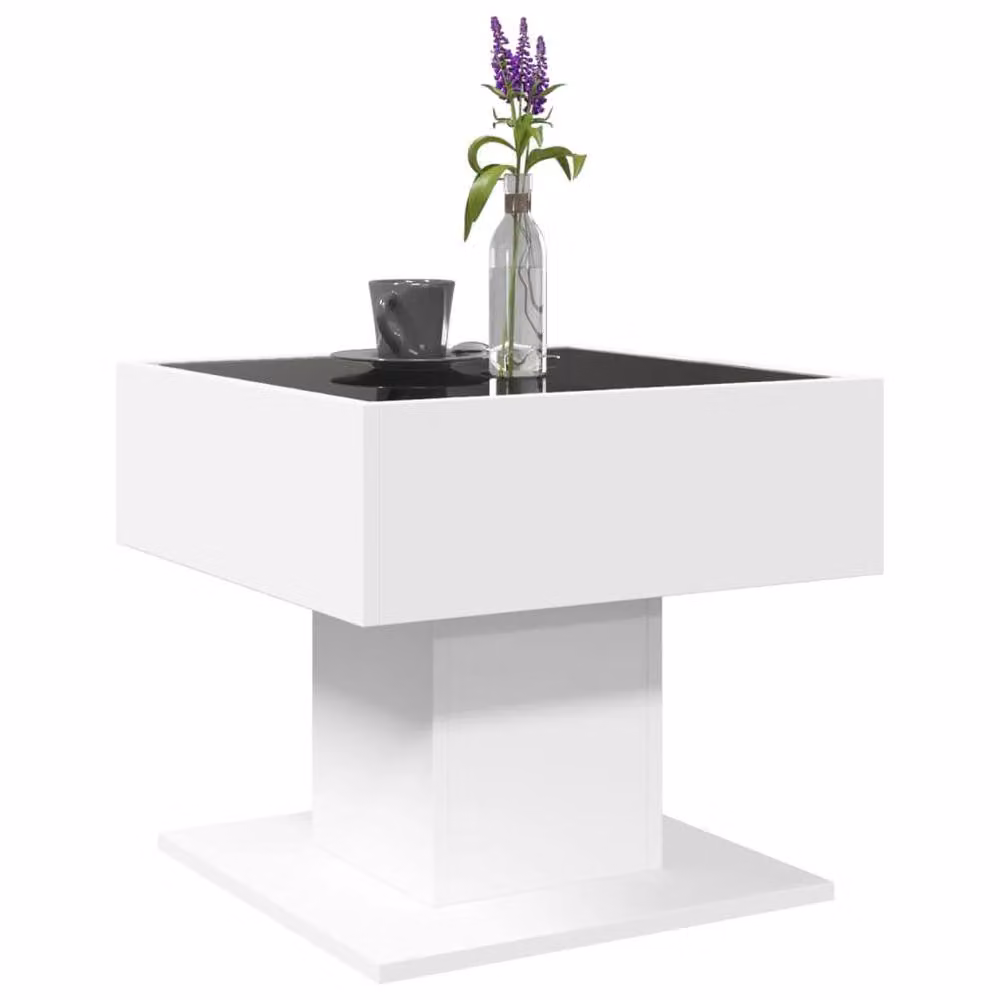 Berkfield Home Modern White Glossy Square Coffee Table with Glass Top, W/D/H: 50 x 50 x 45 cm – 2