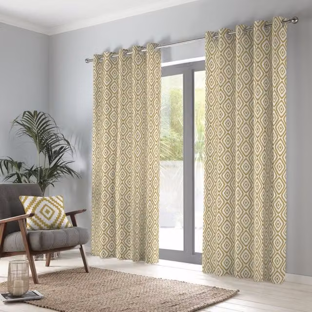 Terrys Navaho Boho Graphic Eyelet Curtains in Yellow Cotton