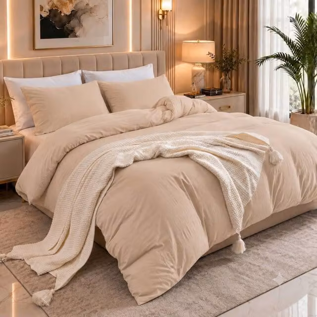 Pamposh Reversible Microfibre Duvet Cover and Pillowcase Set, Beige, Single