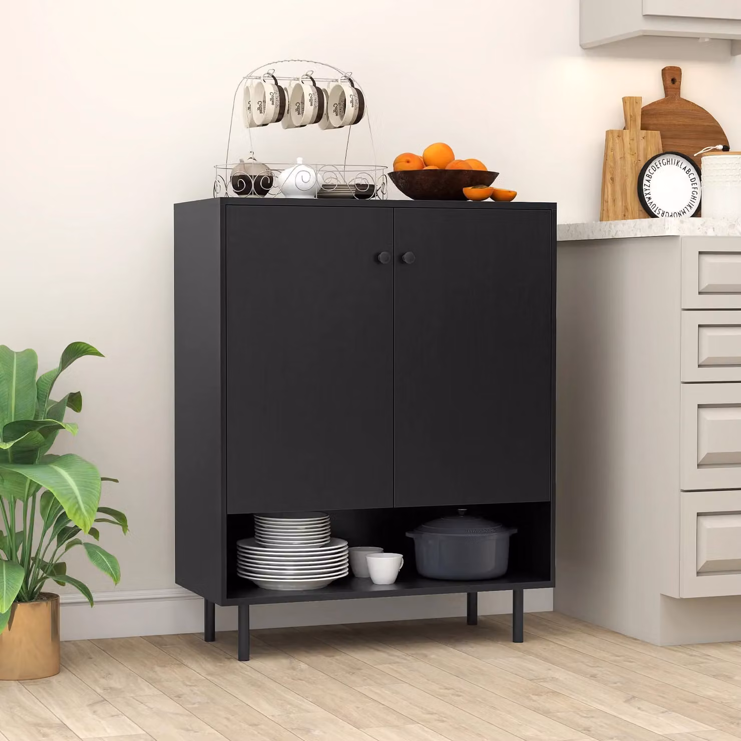 Costway Modern 2-Door Sideboard Buffet Cabinet and Kitchen Storage Unit in Matt Black – 3