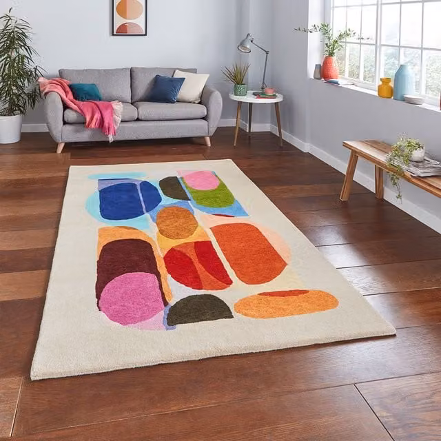 The Rug Shop UK Modern Abstract Machine Woven Wool Area Rug, Multicolour, W: 150 cm, D: 230 cm