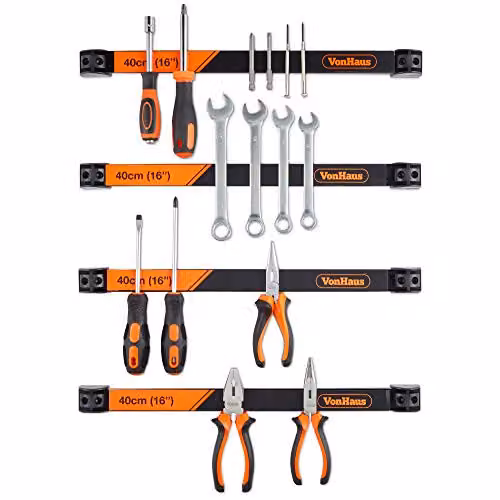 VonHaus Large Magnetic Tool Holders in Black, Wall Mounted Steel Storage with Removable Dividers, W: 40 cm – 3