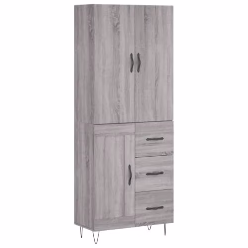 vidaXL Modern Grey Sonoma Highboard with Hinged Doors and Internal Shelves, W/D/H: 69.5 x 34.0 x 180.0 cm