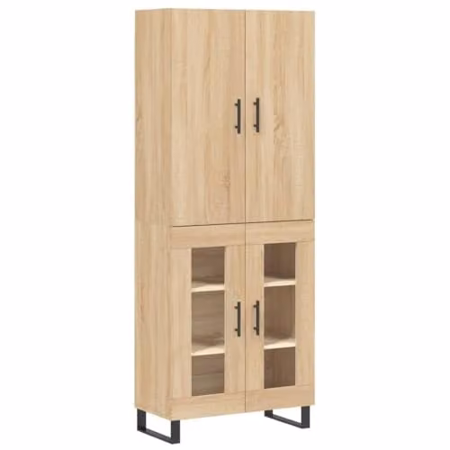 vidaXL Modern Sonoma Oak Highboard in Brown and Beige, W: 69.5 cm, D: 34 cm, H: 180 cm