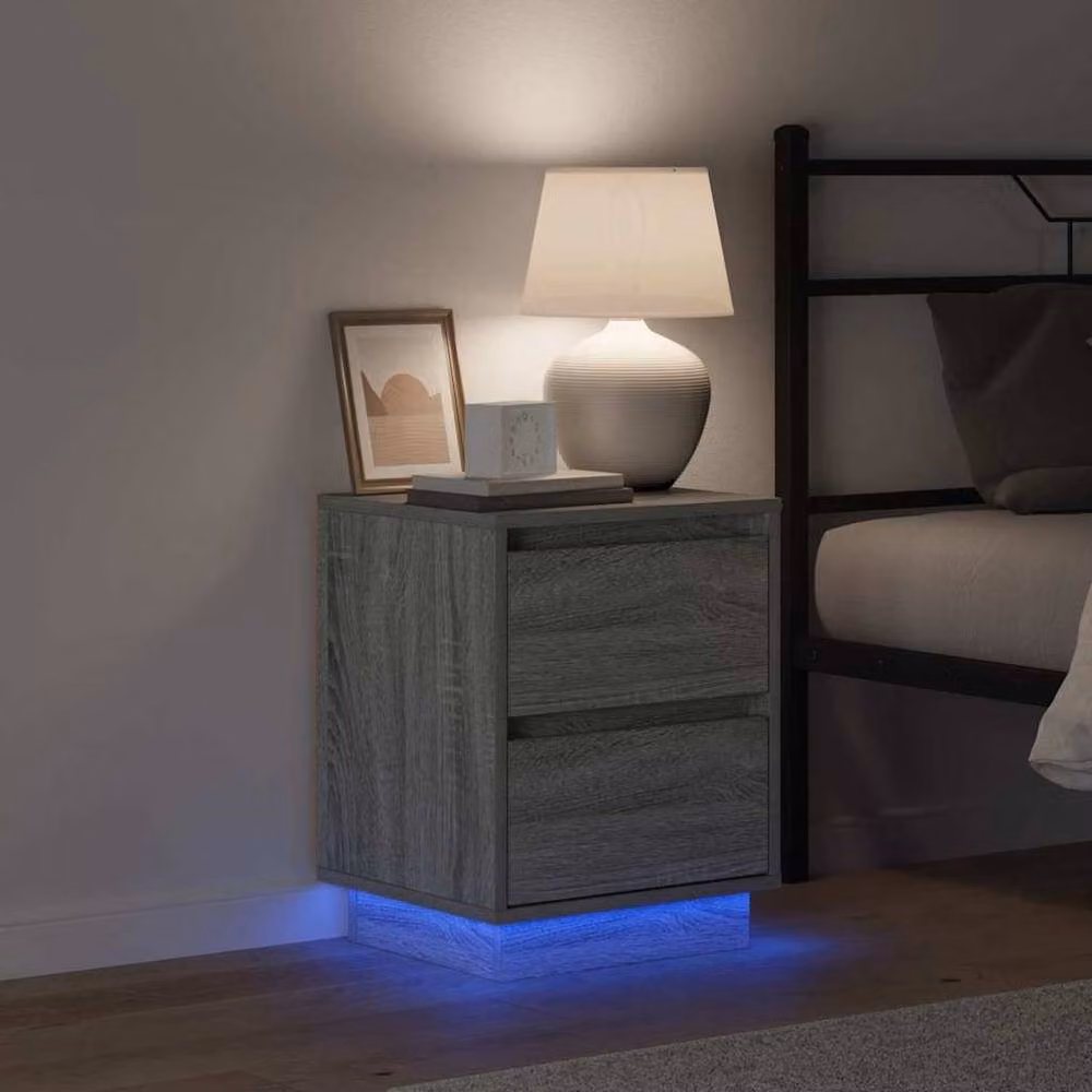 Berkfield Home Set of 2 Grey Sonoma Bedside Cabinets with Integrated LED Lights, W/D/H: 39 x 34.5 x 50 cm – 3