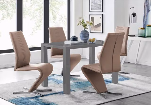 FurnitureboxUK Pivero Grey High Gloss Rectangular Dining Table and 4 Willow Chairs Set in Cappuccino