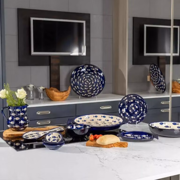 Verano Spanish Ceramics Blue and White Fish Ceramic Kitchen Dining Serving Dish, W: 25 cm, H: 10 cm