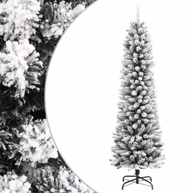 Berkfield Home Artificial Slim Flocked Snow Christmas Tree in White, Height: 150 cm