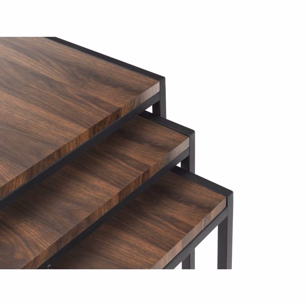 Cheshire Camden Nest of 3 Square Tables in Walnut and Black with Metal Sled Base – 3