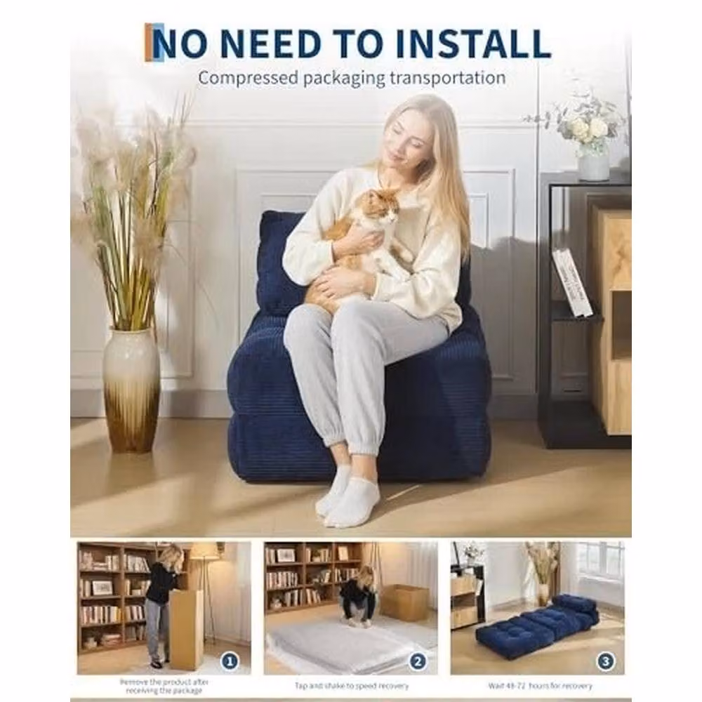 VOGREX Folding Futon Sofa Bed Convertible Sleeper in Navy Blue – 3