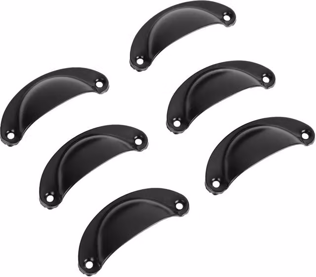 PAWNORA 6-Piece Matt Black Shell Cup Pull Handles in Zinc