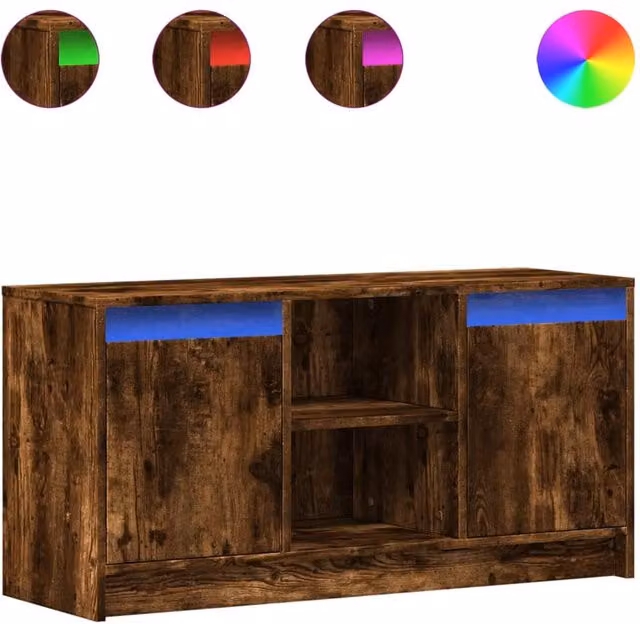 Berkfield Home Modern TV Cabinet with LED in Smoked Oak Brown, W/D/H: 100 x 34 x 50 cm – 1