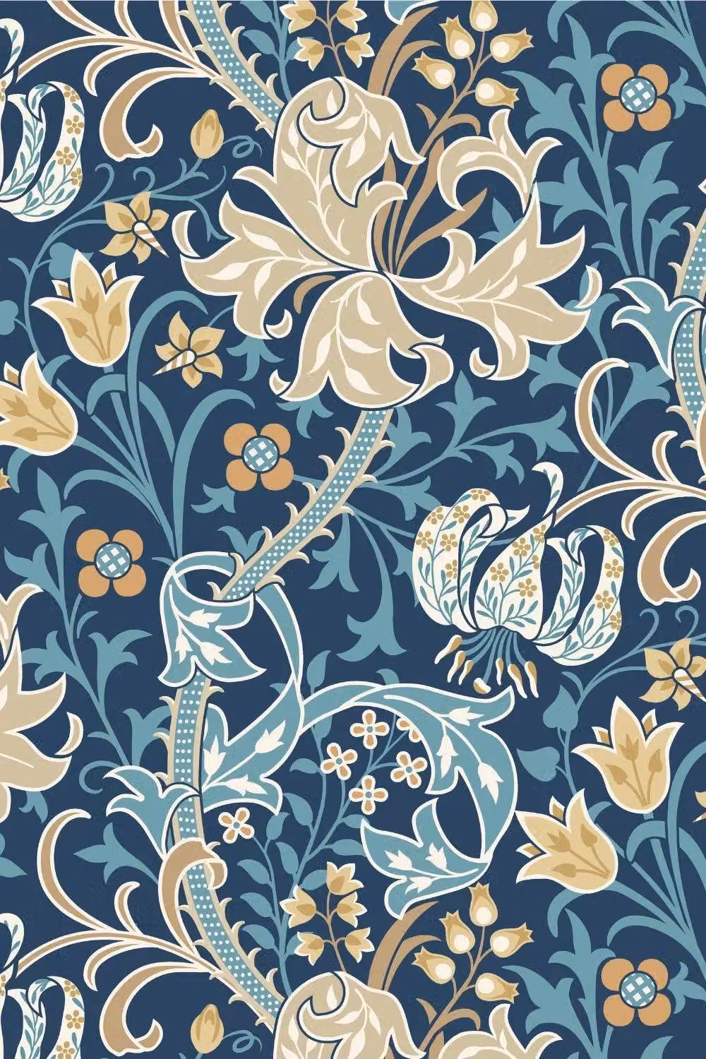 Hoopla Walls Lily Ogee Matt Wallpaper in Navy Blue Floral Art Nouveau Design – 2