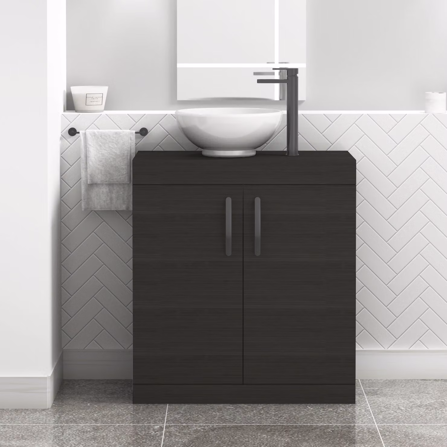 Turin 800mm Floor Standing 2 Door Bathroom Vanity Unit in Hale Black with Breeze Countertop Basin and Matt Black Handles