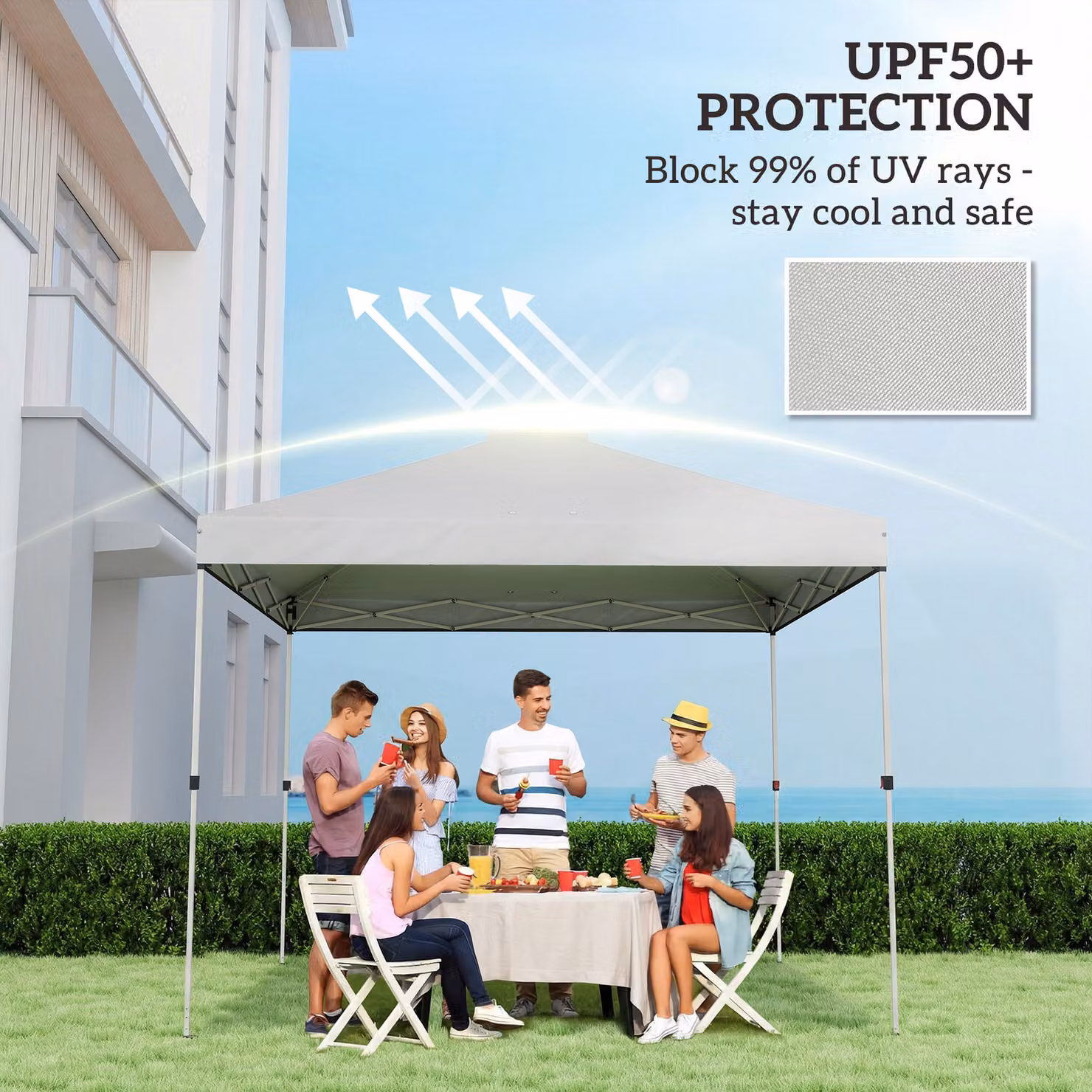 Outsunny White Waterproof Pop Up Canopy Gazebo Roof Replacement with UV50+ Protection and 8 Drainage Holes, W x D: 3 x 3 m – 3